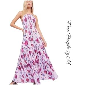 Free People Garden Party Floral Smocked Tiered Maxi Dress Lilac Pink M